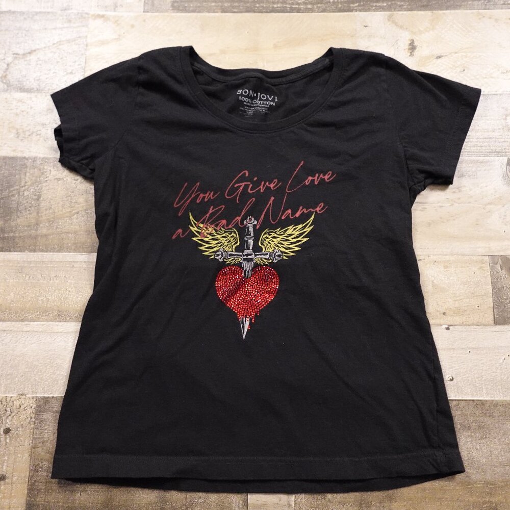 Bon Jovi tee shirt You Give Love a Bad‎ Name graphic women's small black